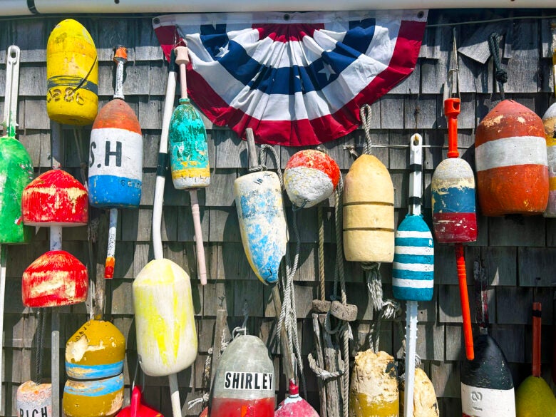 Cape Cod Sesuit Harbor Cafe lobster buoys