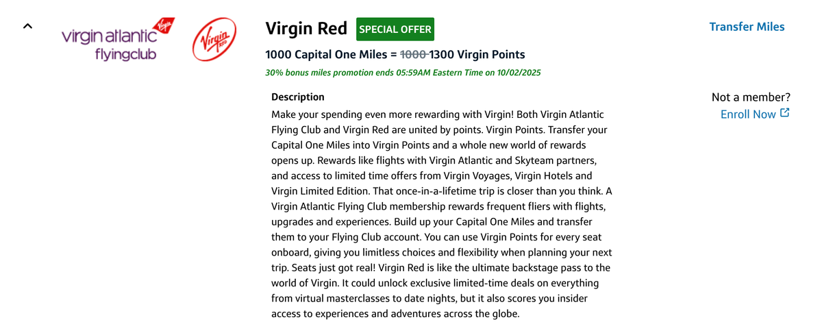 Capital One Virgin Red transfer bonus September 2025