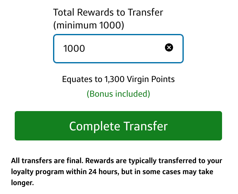 Capital One Virgin Red transfer example September 2025