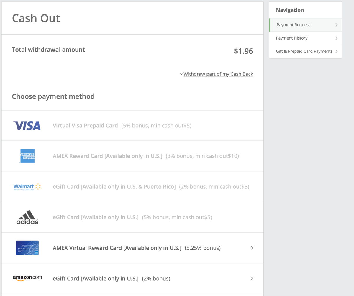 TopCashBack Payment Options