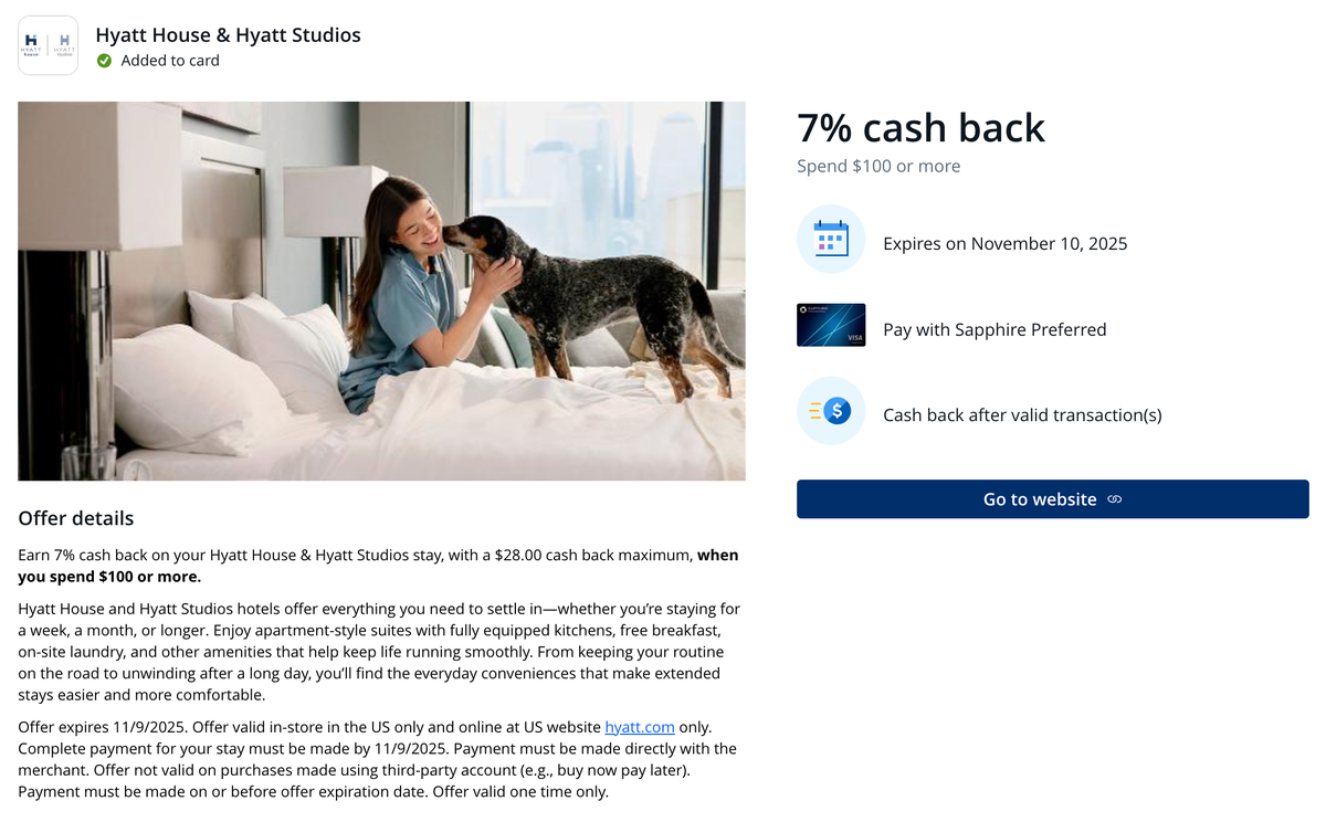 Chase Offer Hyatt House Studios September 2025