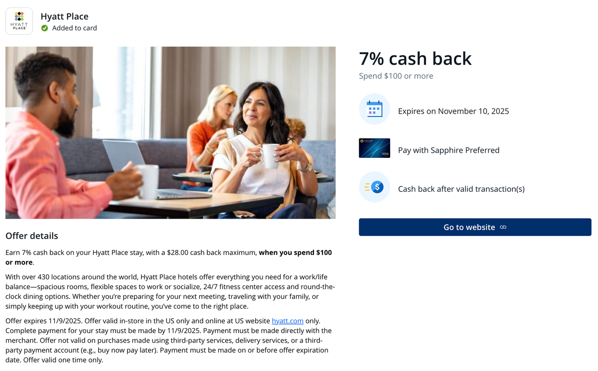 Chase Offer Hyatt Place September 2025