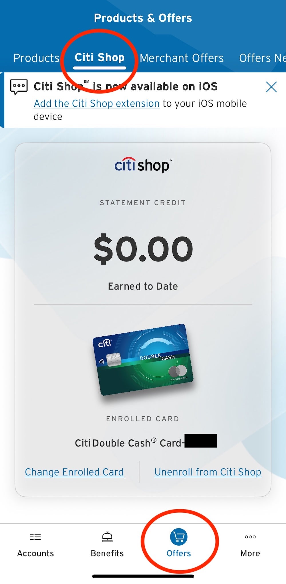 Citi Shop in Citi Mobile App
