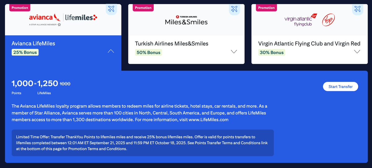 Citi transfer bonus LifeMiles September 2025