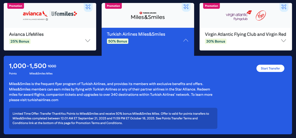 Citi transfer bonus Turkish September 2025