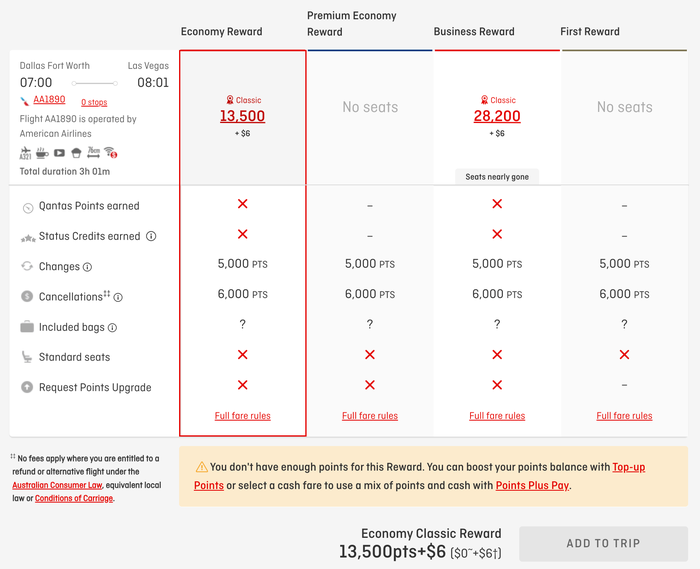 Dallas to Las Vegas Qantas Frequent Flyer Award Ticket Dallas to Las Vegas Qantas Frequent Flyer Award Ticket