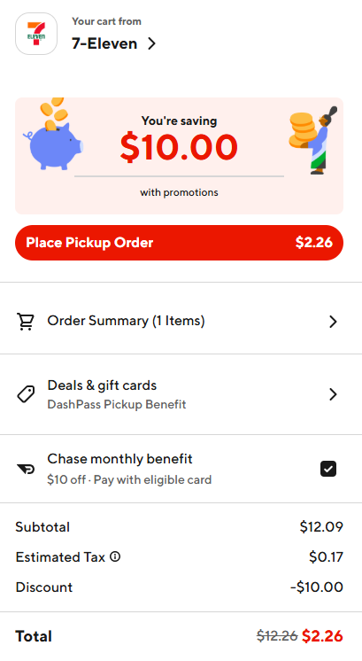Dashpass Chase credit screenshot