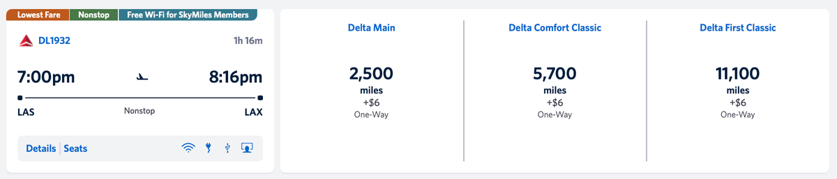 Delta Award Ticket from Las Vegas to Los Angeles