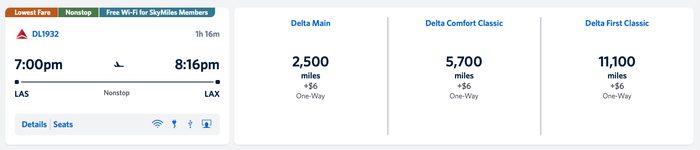 Delta Award Ticket from Las Vegas to Los Angeles