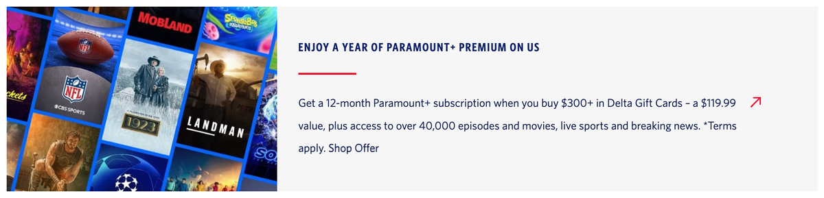 Delta Paramount gift card promotion September 2025