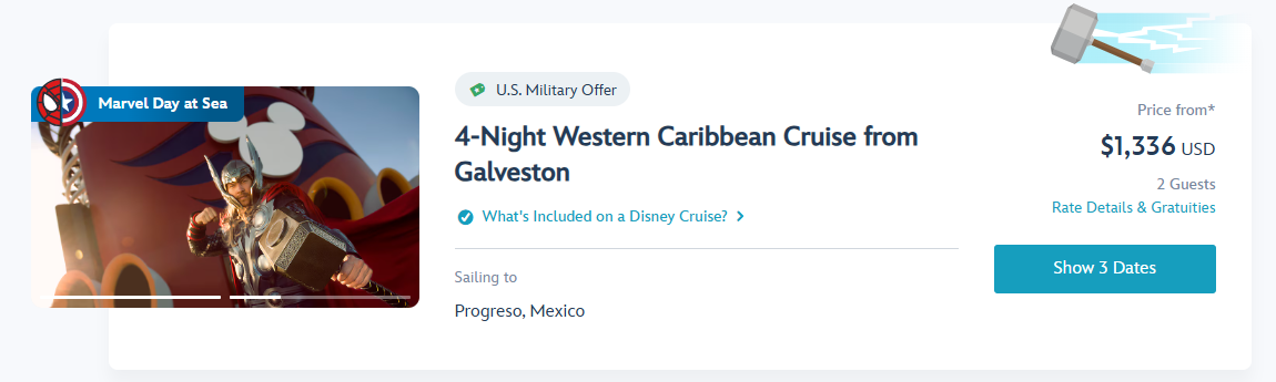 Disney Cruise Marvel Day at sea pricing military