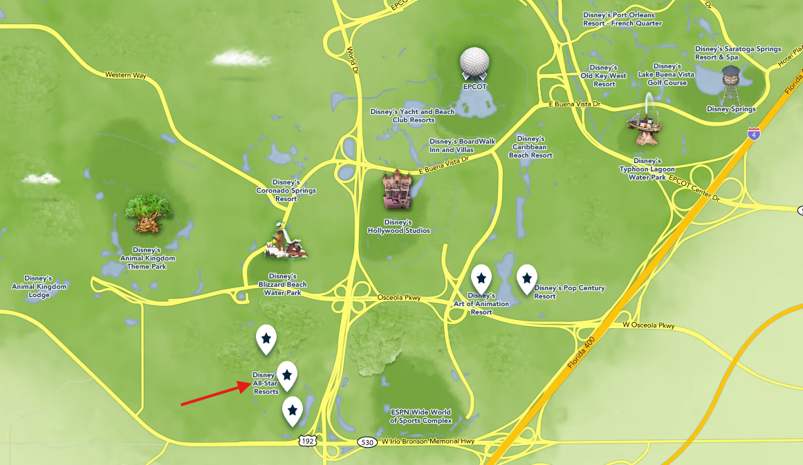 Disney Value Resort Hotels map