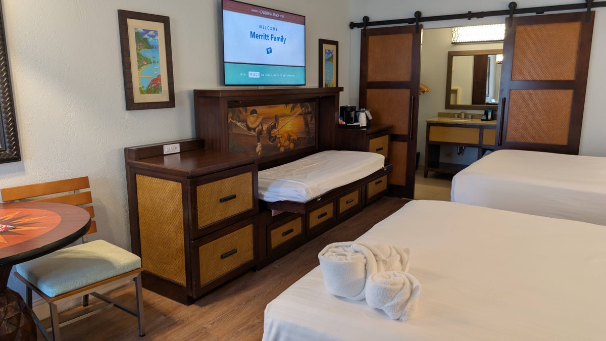 Disney's Caribbean Beach Resort guest room with a pull down bed