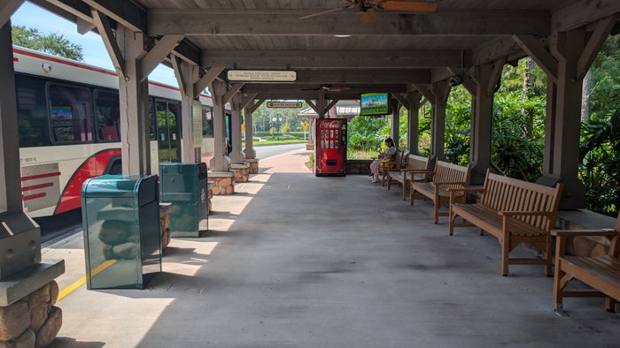 Disney’s Port Orleans Resort Riverside amenities bus transportation waiting area Disney's Port Orleans Resort Riverside amenities bus transportation waiting area
