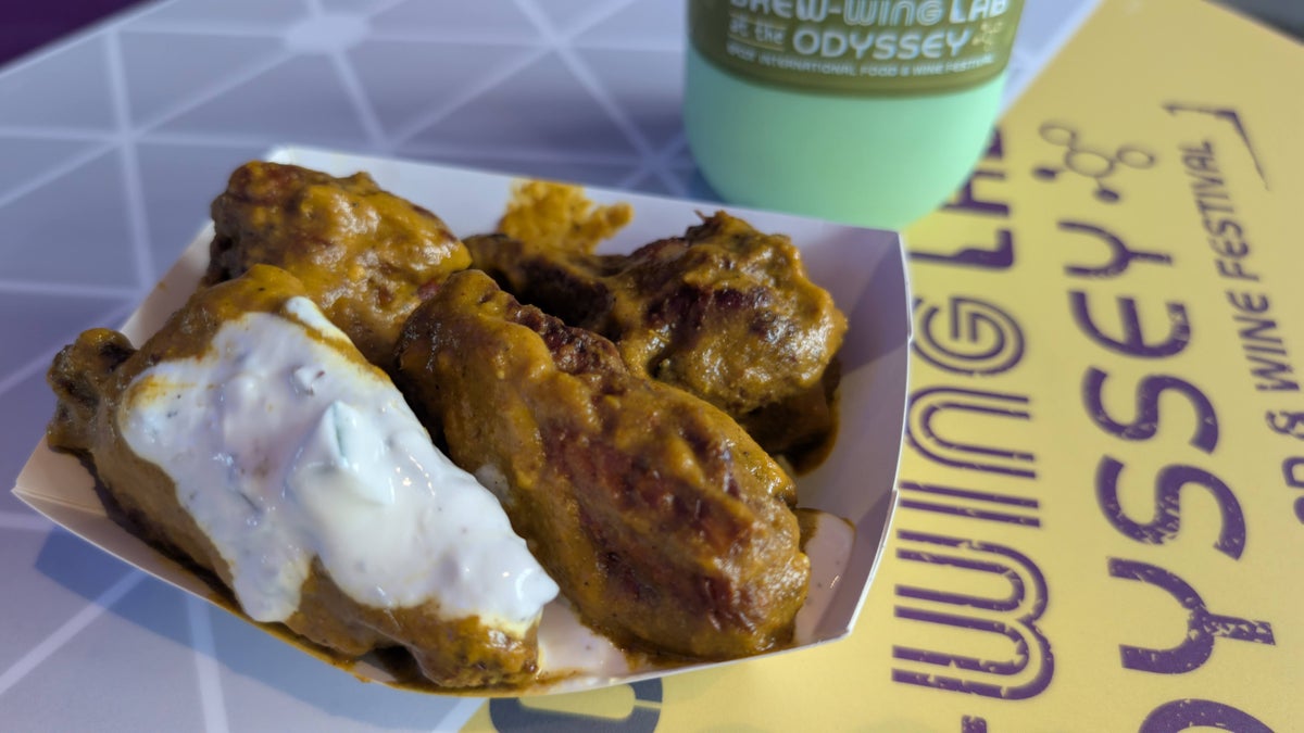 EPCOT Food & Wine Festival 2025 Brew Wing Lab unnecessarily spicy yet extremely tasty carolina reaper pepper curry wings
