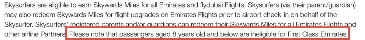 Emirates First Class Kid Restrictions