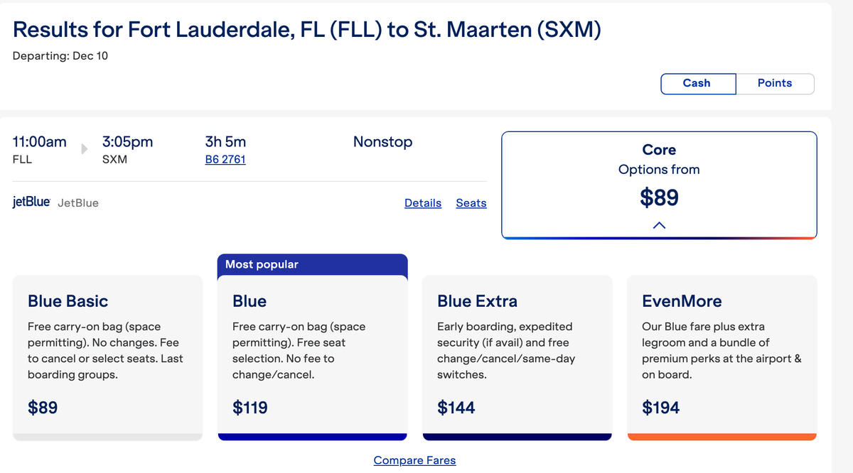 FLL SXM JetBlue Cash