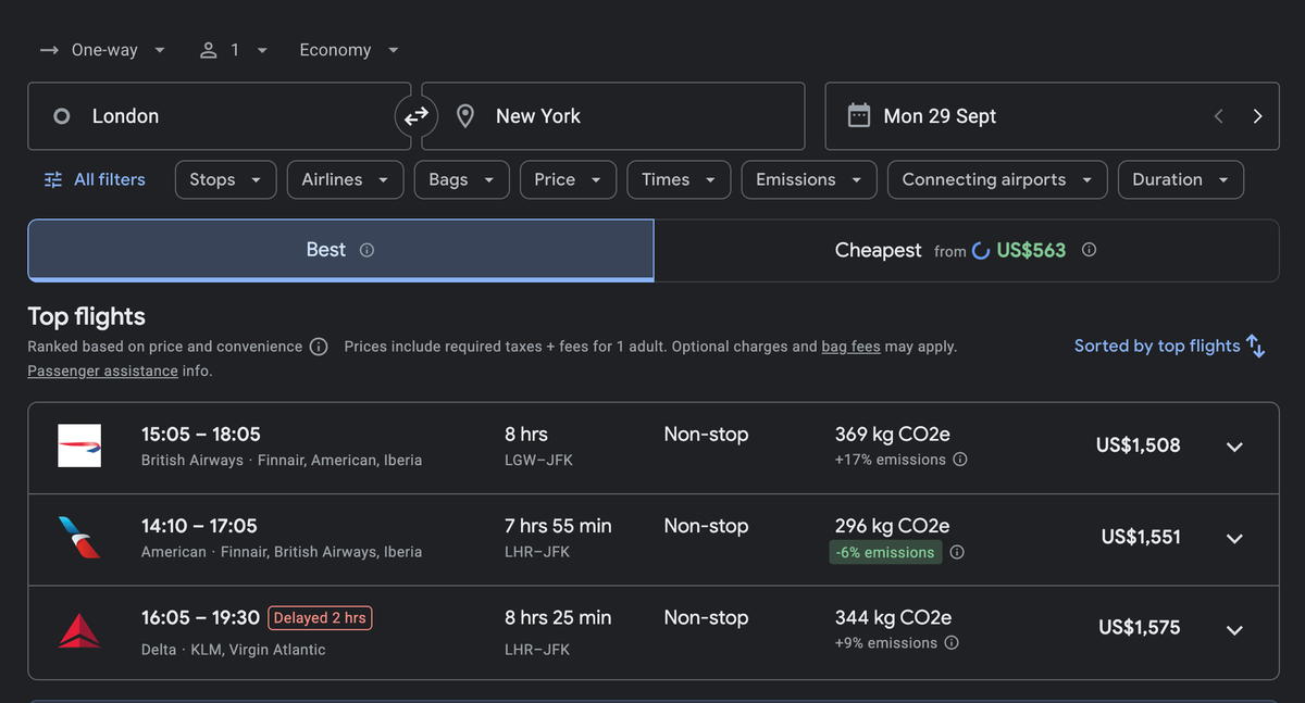 Google Flights Delta JFK delay