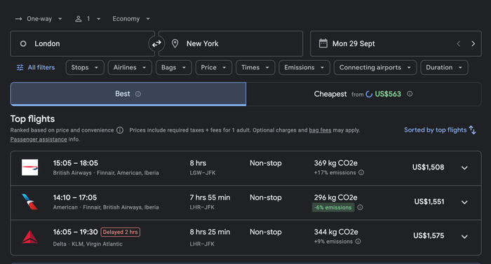 Google Flights Delta JFK delay