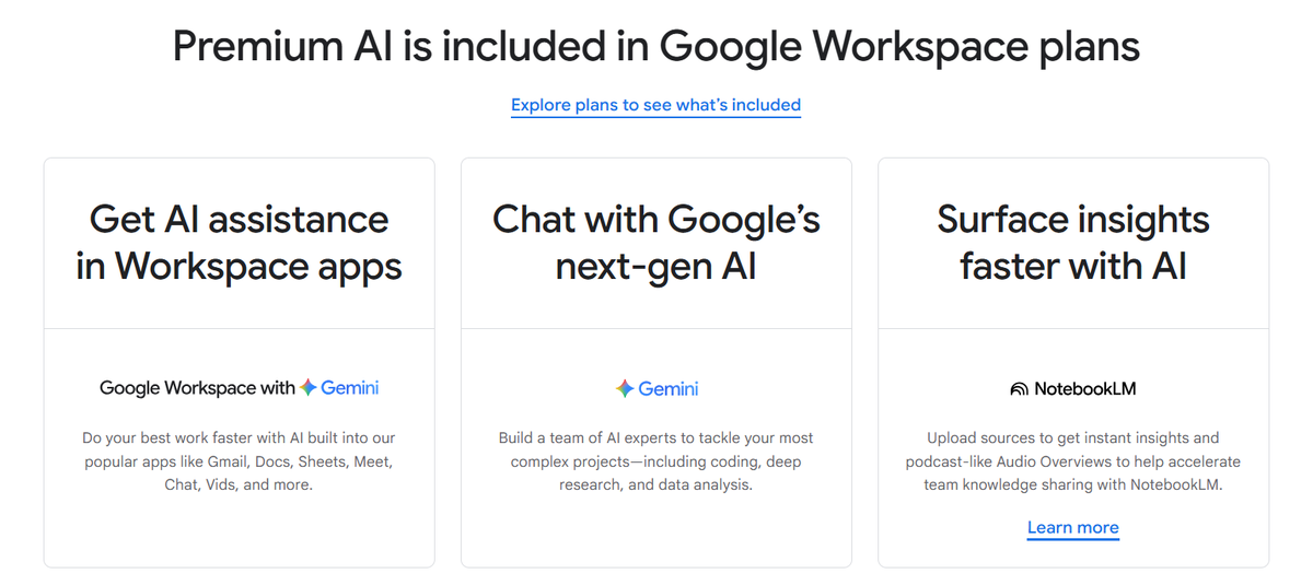 Google Workspace AI features Google Workspace AI features