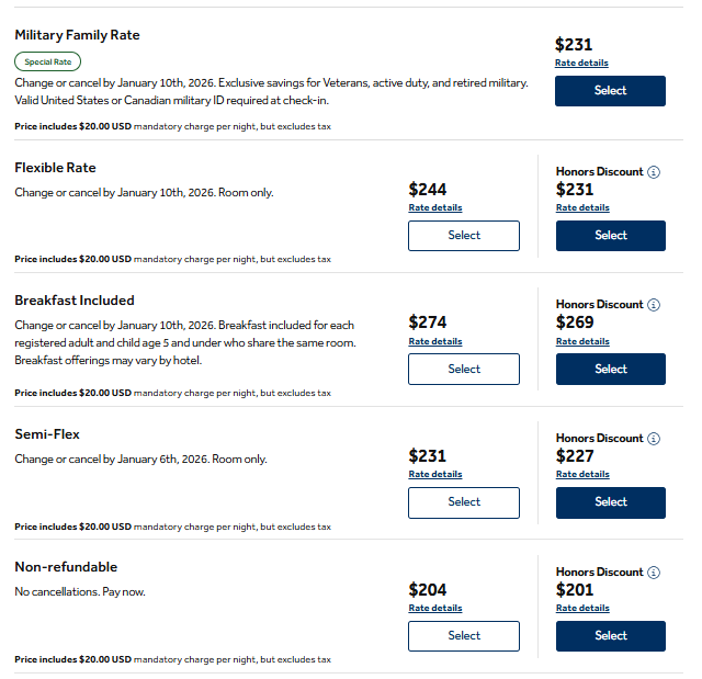 Hilton military discount rate