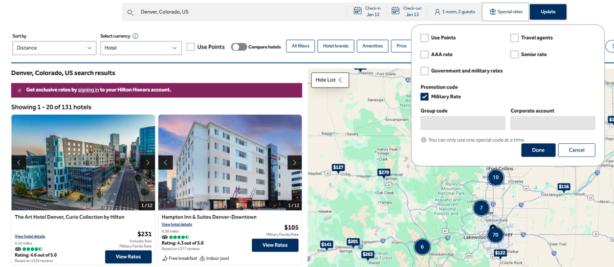 Hilton military discount search