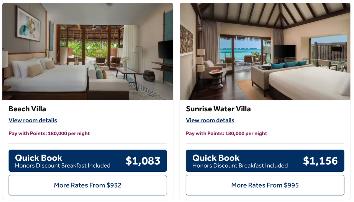 Hilton points redemption Conrad Maldives 180k