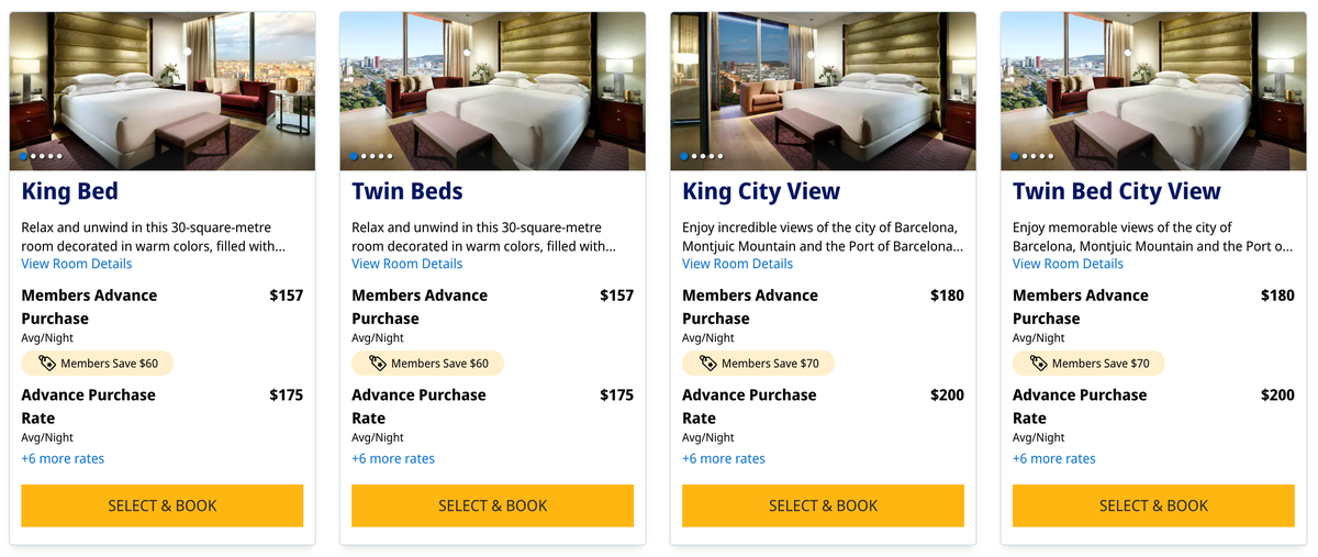 Hyatt Regency Barcelona Tower room options cash
