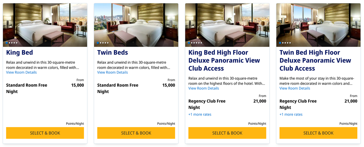 Hyatt Regency Barcelona Tower room options points