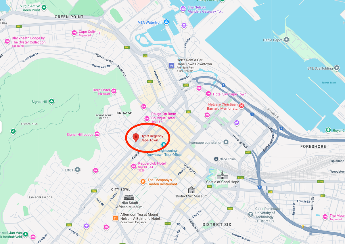 Hyatt Regency Cape Town location Google Maps