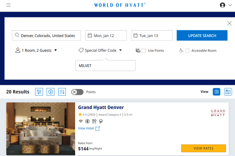Hyatt military discount search