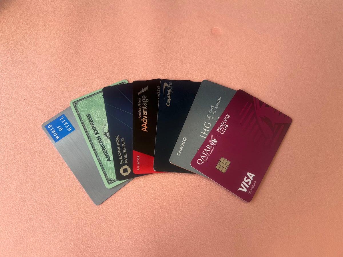Credit cards in a line