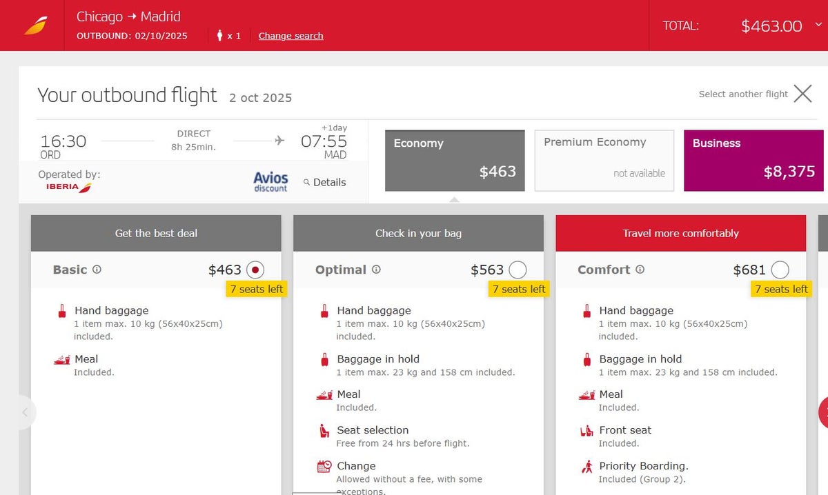 Iberia Cash Chicago to Madrid