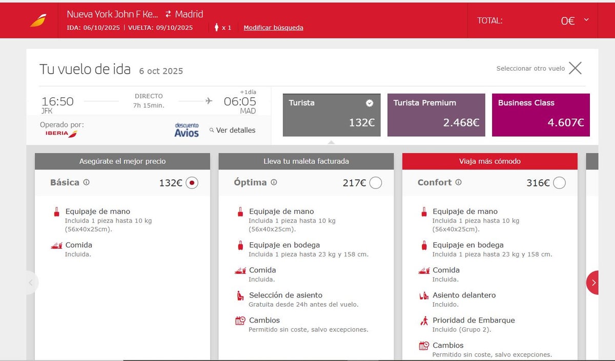 Iberia JFK to MAD