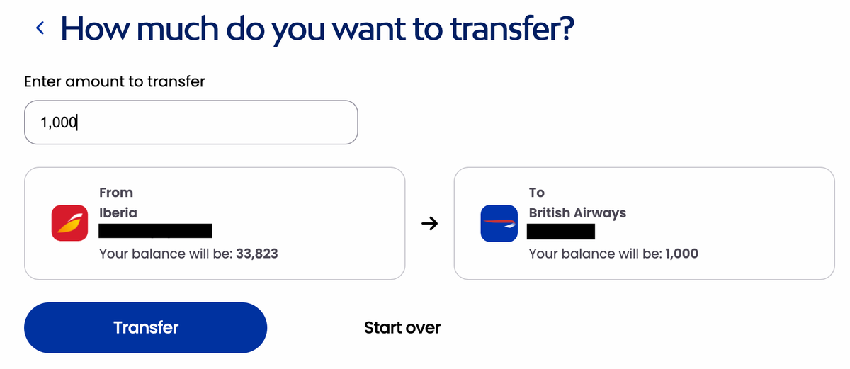 Iberia to BA transfer example