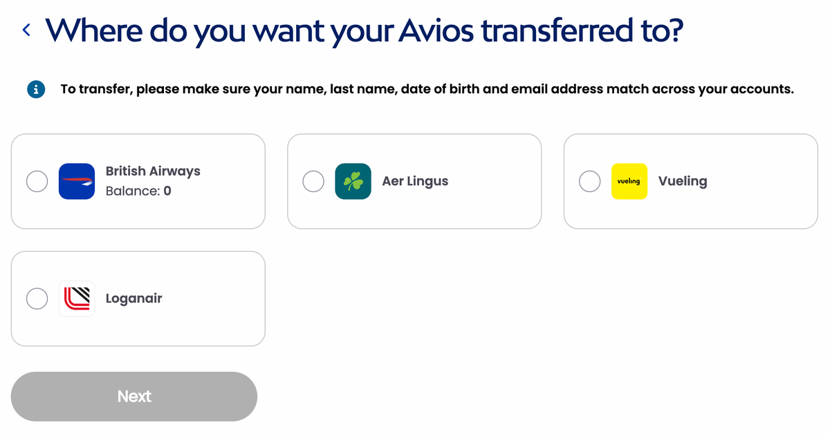 Iberia transfer to options