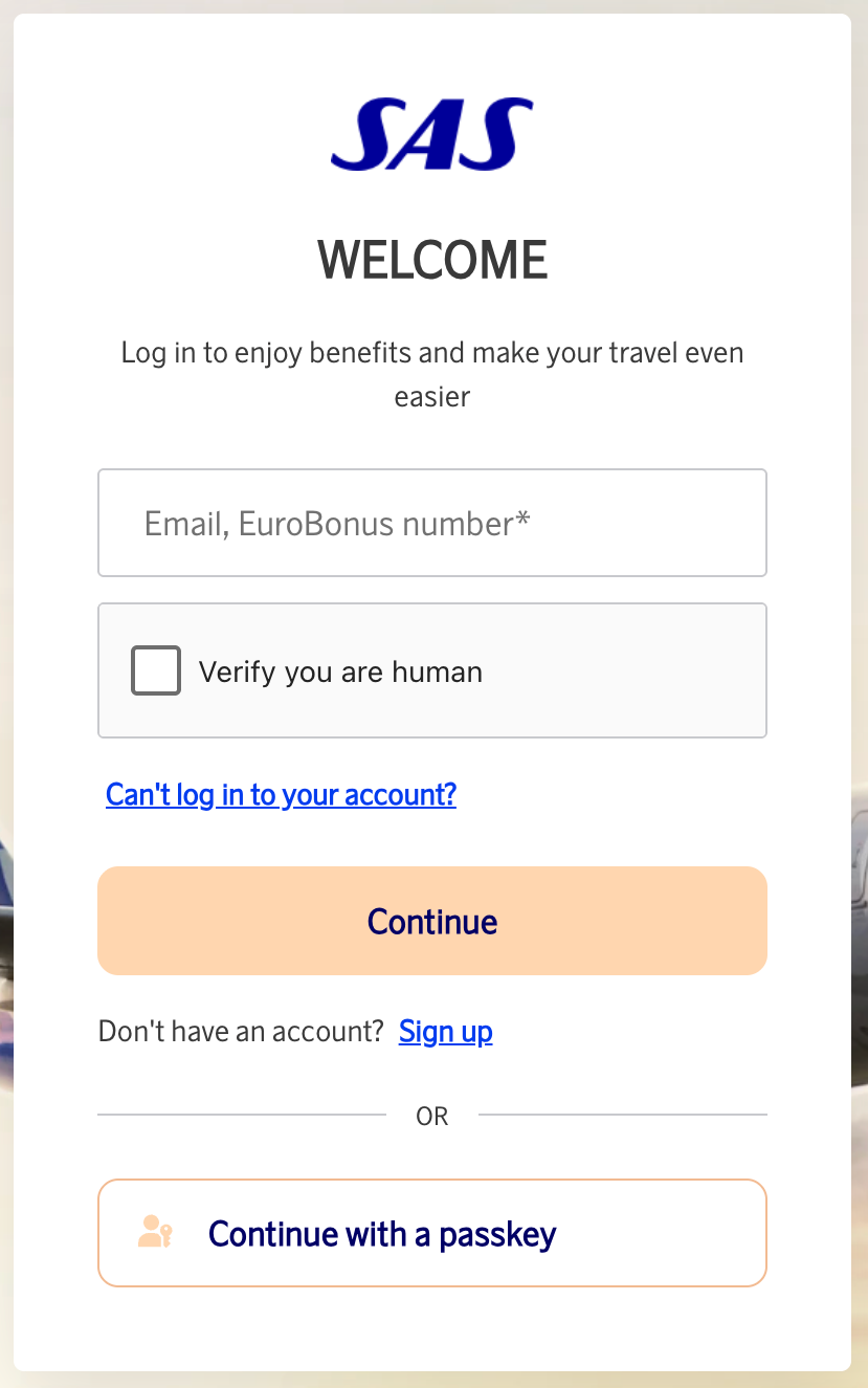 Log In Join SAS EuroBonus page