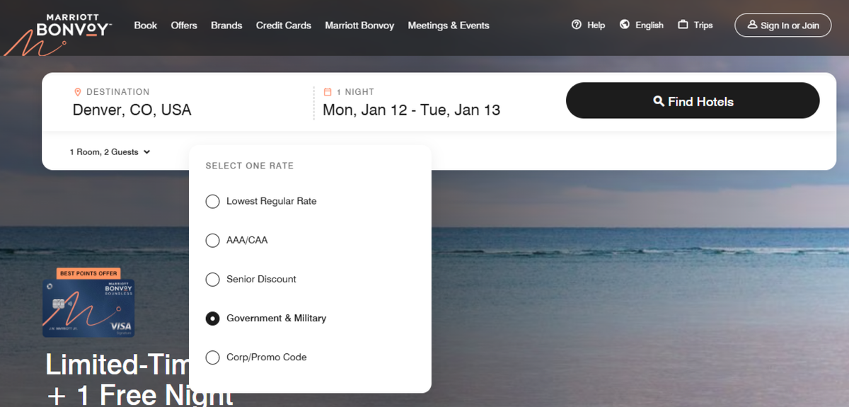 Marriott military rate search