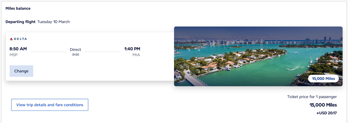 Minneapolis to Miami Award Ticket on the Air France Website