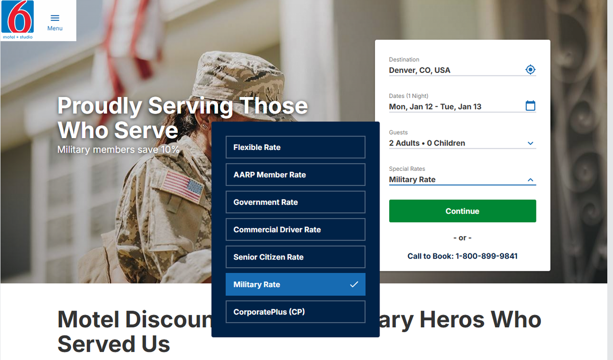 Motel 6 military rate search