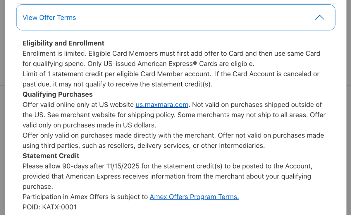 New Amex Offers layout Offer Terms