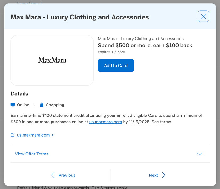 New Amex Offers layout offer pop up New Amex Offers layout offer pop up
