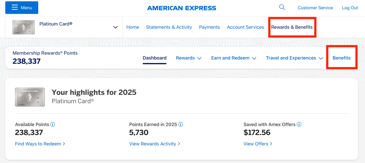Rewards and benefits in Amex Platinum account