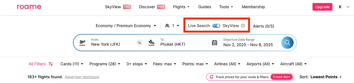 Roame live search vs skyview