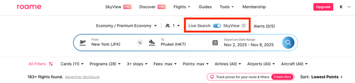 Roame live search vs skyview