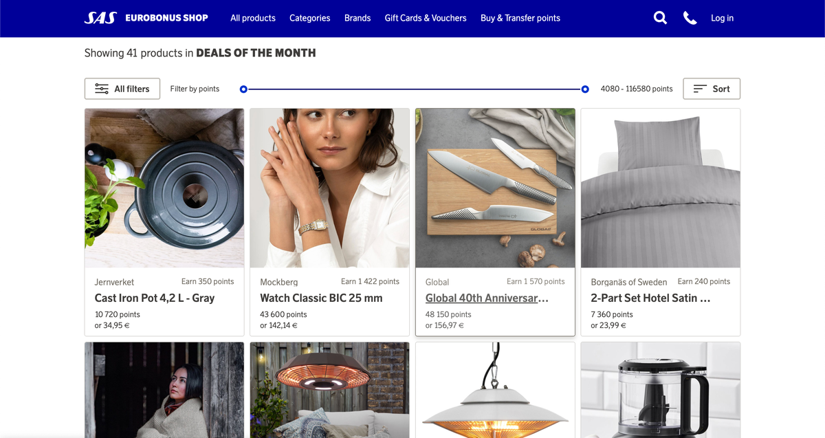 SAS EuroBonus Shop deals page