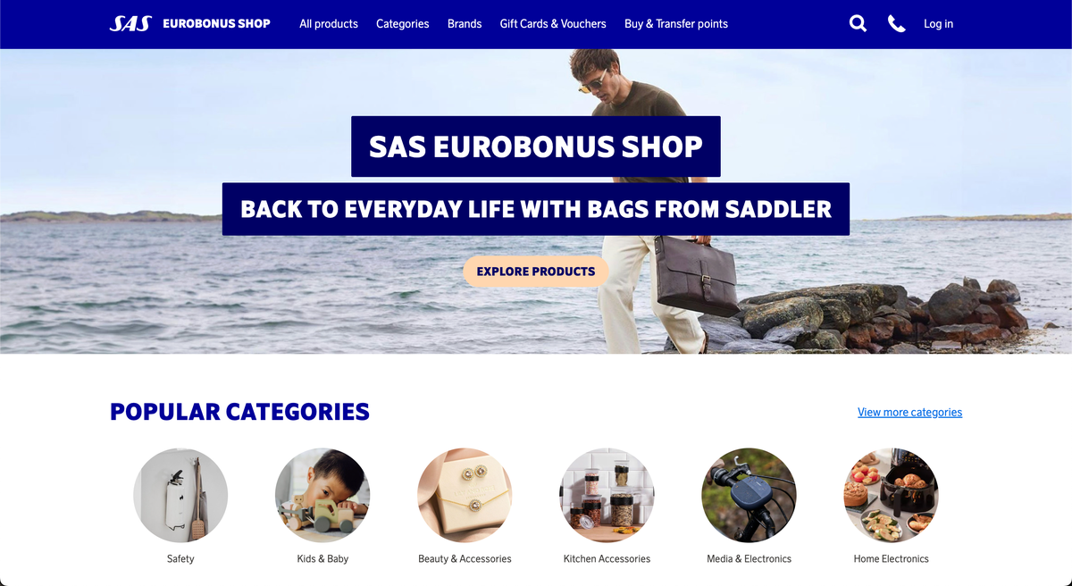 SAS EuroBonus Shop home page