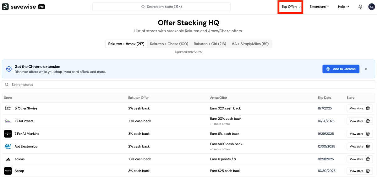 Savewise stackable offers