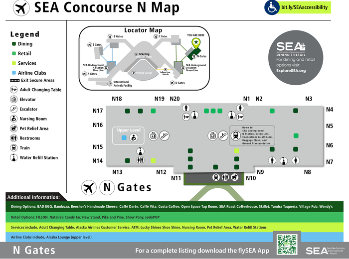 Seattle-Tacoma International Airport North Terminal Sea Tac Concourse N map 2025