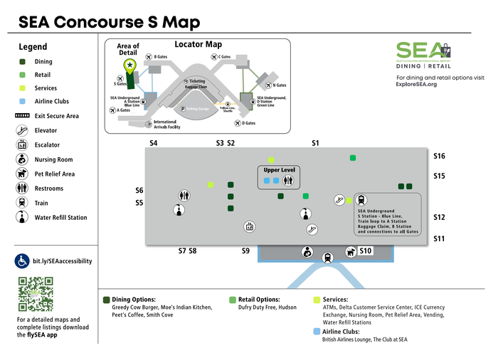 Seattle-Tacoma International Airport South Terminal Sea Tac Concourse S map 2025